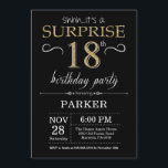 Surprise 18th Birthday Invitation Black and Gold Kaart<br><div class="desc">Verrassend 18e verjaardag Uitnodiging met zwarte en gouden achtergrond. Chalkboard. Volwassen verjaardag. Mannen of vrouwen uitgenodigd. Elke leeftijd. Voor verdere aanpassing,  te klikken gelieve de knoop "van de Aanpassing het"en ons ontwerphulpmiddel te gebruiken om deze sjabloon te wijzigen.</div>