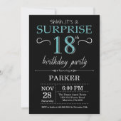 Surprise 18th Birthday Invitation Black en Blauwgr Kaart (Voorkant)