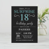 Surprise 18th Birthday Invitation Black en Blauwgr Kaart (Staand voorkant)