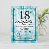 Surprise 18th Birthday Invitation Blauwgroen Glitt Kaart (Staand voorkant)