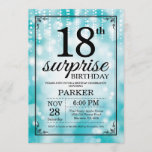 Surprise 18th Birthday Invitation Blauwgroen Glitt Kaart<br><div class="desc">Verrassend 18e Uitnodiging van de Dag van de Aarde met de Blauwgroen Lichten van het Koord met de Blauwgroen Achtergrond van Glitter. Blauwgroen verjaardag. Volwassen verjaardag. Mannen of vrouwen uitgenodigd. 13e 15e 16e 18e 21e 30e 40e 50e 60e 70e 90e 100e, elke leeftijd. Voor verdere aanpassing, te klikken gelieve de...</div>