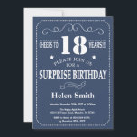 Surprise 18th Birthday Invitation Blue and White Kaart<br><div class="desc">Verrassend 18e verjaardag Uitnodiging Blauw en Witte Typografie. Blauwe achtergrond. Volwassen verjaardag. Mannelijke Mannen of vrouwen: Birthday. Kinder jongen of meisje Lady Teenage Bday Invite. 13e 15e 16e 18e 21e 30e 40e 50e 60e 70e 90e 100e. Elke leeftijd. Voor verdere aanpassing, te klikken gelieve de knoop "van de Aanpassing het"en...</div>