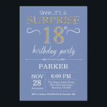Surprise 18th Birthday Invitation Blue en Gold Kaart<br><div class="desc">Verrassend 18e verjaardag Uitnodiging met Blauwe en Gouden Glitter Achtergrond. Volwassen verjaardag. Mannen of vrouwen uitgenodigd. Elke leeftijd. Voor verdere aanpassing,  te klikken gelieve de knoop "van de Aanpassing het"en ons ontwerphulpmiddel te gebruiken om deze sjabloon te wijzigen.</div>