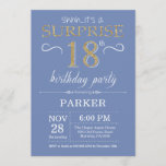 Surprise 18th Birthday Invitation Blue en Gold Kaart<br><div class="desc">Verrassend 18e verjaardag Uitnodiging met Blauwe en Gouden Glitter Achtergrond. Volwassen verjaardag. Mannen of vrouwen uitgenodigd. Elke leeftijd. Voor verdere aanpassing,  te klikken gelieve de knoop "van de Aanpassing het"en ons ontwerphulpmiddel te gebruiken om deze sjabloon te wijzigen.</div>