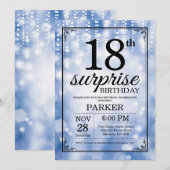 Surprise 18th Birthday Invitation Blue Glitter Kaart (Voorkant / Achterkant)