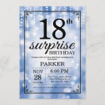 Surprise 18th Birthday Invitation Blue Glitter Kaart<br><div class="desc">Verrassend 18e Uitnodiging van de Dag van de Aarde met de Blauwe Lichten van het Koord met de Blauwe Achtergrond van Glitter. Blauwe verjaardag. Volwassen verjaardag. Mannen of vrouwen uitgenodigd. 13e 15e 16e 18e 21e 30e 40e 50e 60e 70e 90e 100e, elke leeftijd. Voor verdere aanpassing, te klikken gelieve de...</div>