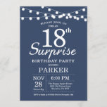 Surprise 18th Birthday Invitation Blue Kaart<br><div class="desc">Verrassend 18e verjaardag Uitnodiging met de Lichten van het Koord. Blauwe achtergrond. Jongen of meisjes. 13e 15e 16e 18e 21e 30e 40e 50e 60e 70e 90e 100e,  elke leeftijd. Voor verdere aanpassing,  te klikken gelieve de knoop "van de Aanpassing het"en ons ontwerphulpmiddel te gebruiken om deze sjabloon te wijzigen.</div>