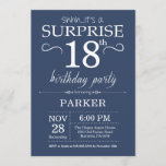 Surprise 18th Birthday Invitation Blue Kaart<br><div class="desc">Verrassend 18e verjaardag Uitnodiging met Blauwe Achtergrond. Volwassen verjaardag. Mannen of vrouwen uitgenodigd. 13e 15e 16e 18e 21e 30e 40e 50e 60e 70e 90e 100e,  elke leeftijd. Voor verdere aanpassing,  te klikken gelieve de knoop "van de Aanpassing het"en ons ontwerphulpmiddel te gebruiken om deze sjabloon te wijzigen.</div>