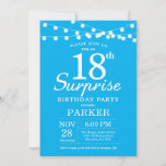 Surprise 18th Birthday Invitation Blue Kaart<br><div class="desc">Verrassend 18e verjaardag Uitnodiging met de Lichten van het Koord. Blauwe achtergrond. Jongen of meisjes. 13e 15e 16e 18e 21e 30e 40e 50e 60e 70e 90e 100e,  elke leeftijd. Voor verdere aanpassing,  te klikken gelieve de knoop "van de Aanpassing het"en ons ontwerphulpmiddel te gebruiken om deze sjabloon te wijzigen.</div>