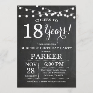 Surprise 18th Birthday Invitation Chalkboard Kaart