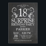 Surprise 18th Birthday Invitation Chalkboard Kaart<br><div class="desc">Verrassend 18e verjaardag Uitnodiging Chalkboard Achtergrond. 15e 16e 18e 21e 21e 30e 40e 60e 70e 90e 100e,  elke leeftijd. Volwassen verjaardag. Man Male Birthday Party. Voor verdere aanpassing,  te klikken gelieve de knoop "van de Aanpassing het"en ons ontwerphulpmiddel te gebruiken om deze sjabloon te wijzigen.</div>
