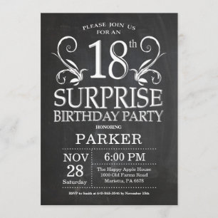 Surprise 18th Birthday Invitation Chalkboard Kaart