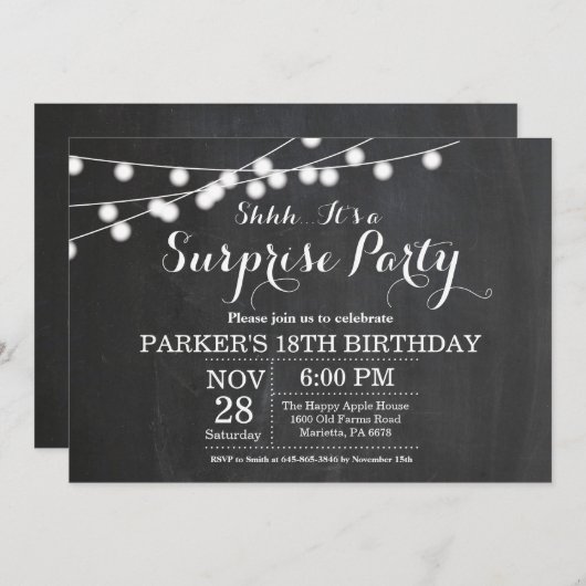Surprise 18th Birthday Invitation Chalkboard Kaart (Voorkant / Achterkant)