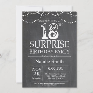 Surprise 18th Birthday Invitation Chalkboard Kaart