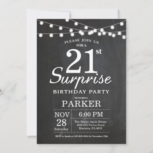 Surprise 18th Birthday Invitation Chalkboard Kaart (Voorkant)