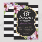 Surprise 18th Birthday Invitation Floral Gold Kaart (Voorkant / Achterkant)