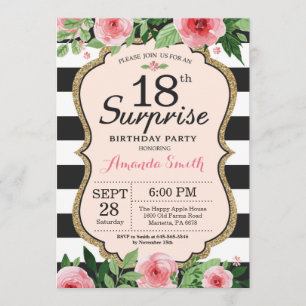 Surprise 18th Birthday Invitation Floral Kaart