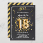 Surprise 18th Birthday Invitation Gold Chalkboard Kaart<br><div class="desc">Verrassende uitnodiging van 18e verjaardag. 
Alle design zijn © PIXEL PERFECTION PARTY LTD</div>