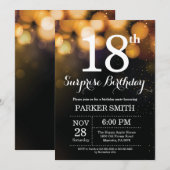 Surprise 18th Birthday Invitation Gold Glitter Kaart (Voorkant / Achterkant)
