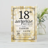 Surprise 18th Birthday Invitation Gold Glitter Kaart (Staand voorkant)