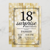 Surprise 18th Birthday Invitation Gold Glitter Kaart (Voorkant / Achterkant)