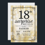 Surprise 18th Birthday Invitation Gold Glitter Kaart<br><div class="desc">Verrassend 18e Uitnodiging van de Dagen met de gouden Lichten van het Koord met de Gouden Achtergrond van Glitter. Gouddag. Volwassen verjaardag. Mannen of vrouwen uitgenodigd. 13e 15e 16e 18e 21e 30e 40e 50e 60e 70e 90e 100e, elke leeftijd. Voor verdere aanpassing, te klikken gelieve de knoop "van de Aanpassing...</div>
