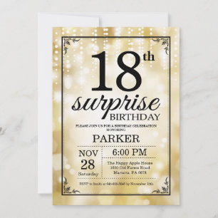 Surprise 18th Birthday Invitation Gold Glitter Kaart