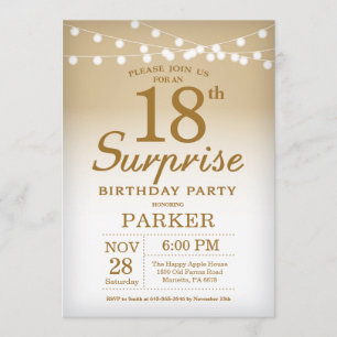 Surprise 18th Birthday Invitation Gold Kaart