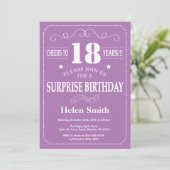 Surprise 18th Birthday Invitation Paars and White Kaart (Staand voorkant)
