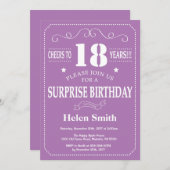 Surprise 18th Birthday Invitation Paars and White Kaart (Voorkant / Achterkant)