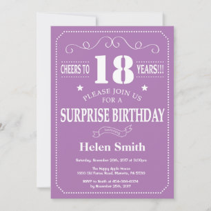 Surprise 18th Birthday Invitation Paars and White Kaart