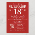 Surprise 18th Birthday Invitation Red Kaart<br><div class="desc">Verrassend 18e verjaardag Uitnodiging met Rode achtergrond. Volwassen verjaardag. Mannen of vrouwen uitgenodigd. 13e 15e 16e 18e 21e 30e 40e 50e 60e 70e 90e 100e,  elke leeftijd. Voor verdere aanpassing,  te klikken gelieve de knoop "van de Aanpassing het"en ons ontwerphulpmiddel te gebruiken om deze sjabloon te wijzigen.</div>