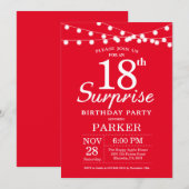Surprise 18th Birthday Invitation Red Kaart (Voorkant / Achterkant)