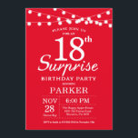 Surprise 18th Birthday Invitation Red Kaart<br><div class="desc">Verrassend 18e verjaardag Uitnodiging met de Lichten van het Koord. Rode achtergrond. 13e 15e 16e 18e 21e 30e 40e 50e 60e 70e 90e 100e,  elke leeftijd. Voor verdere aanpassing,  te klikken gelieve de knoop "van de Aanpassing het"en ons ontwerphulpmiddel te gebruiken om deze sjabloon te wijzigen.</div>