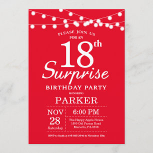 Surprise 18th Birthday Invitation Red Kaart