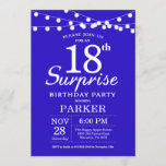 Surprise 18th Birthday Invitation Royal Blue Kaart<br><div class="desc">Verrassend 18e verjaardag Uitnodiging met de Lichten van het Koord. Koninklijke Blauwe Achtergrond. 13e 15e 16e 18e 21e 30e 40e 50e 60e 70e 90e 100e,  elke leeftijd. Voor verdere aanpassing,  te klikken gelieve de knoop "van de Aanpassing het"en ons ontwerphulpmiddel te gebruiken om deze sjabloon te wijzigen.</div>