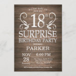 Surprise 18th Birthday Invitation Rustic Wood Kaart<br><div class="desc">Verrassend 18e verjaardag Uitnodiging Rustic Wood Achtergrond. 15e 16e 18e 21e 21e 30e 40e 60e 70e 90e 100e,  elke leeftijd. Volwassen verjaardag. Man Male Birthday Party. Voor verdere aanpassing,  te klikken gelieve de knoop "van de Aanpassing het"en ons ontwerphulpmiddel te gebruiken om deze sjabloon te wijzigen.</div>