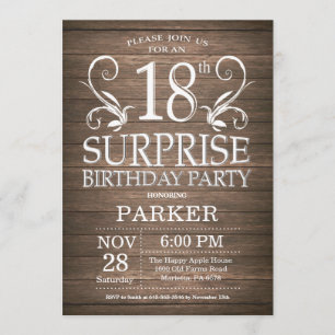 Surprise 18th Birthday Invitation Rustic Wood Kaart