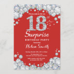 Surprise 18th Birthday Invitation Silver Diamond Kaart<br><div class="desc">Verrassende uitnodiging van 18e verjaardag. Rood en zilver Rhinestone Diamond Rood Achtergrond. Elegant Birthday Bash nodigt uit. Volwassen verjaardag. Vrouwendag. Mannen op zaterdag. Voor verdere aanpassing,  te klikken gelieve de knoop "van de Aanpassing het"en ons ontwerphulpmiddel te gebruiken om deze sjabloon te wijzigen.</div>