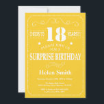 Surprise 18th Birthday Invitation Yellow and White Kaart<br><div class="desc">Verrassend 18e verjaardag Uitnodiging Geel en Witte Typografie. Gele achtergrond. Volwassen verjaardag. Mannelijke Mannen of vrouwen: Birthday. Kinder jongen of meisje Lady Teenage Bday Invite. 13e 15e 16e 18e 21e 30e 40e 50e 60e 70e 90e 100e. Elke leeftijd. Voor verdere aanpassing, te klikken gelieve de knoop "van de Aanpassing het"en...</div>