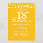 Surprise 18th Birthday Invitation Yellow Kaart<br><div class="desc">Verrassend 18e verjaardag Uitnodiging met de Lichten van het Koord. Gele achtergrond. Jongen of meisjes. 13e 15e 16e 18e 21e 30e 40e 50e 60e 70e 90e 100e,  elke leeftijd. Voor verdere aanpassing,  te klikken gelieve de knoop "van de Aanpassing het"en ons ontwerphulpmiddel te gebruiken om deze sjabloon te wijzigen.</div>