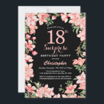 Surprise 18th Birthday Pink Floral Flowers Black Kaart<br><div class="desc">Verrassend 18e verjaardag Roze Floral Flowers Black Background Birthday Invitation. Voor verdere aanpassing,  te klikken gelieve de knoop "van de Aanpassing het"en ons ontwerphulpmiddel te gebruiken om deze sjabloon te wijzigen.</div>