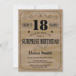 Surprise 18th Birthday Rustic Wood Kaart<br><div class="desc">Verrassende uitnodiging van 18e verjaardag. Typografie. Cheers tot 18 jaar. Rustic Wood Background Volwassen verjaardag. Mannelijke Mannen of vrouwen: Birthday. Kinder jongen of meisje Lady Teen Teenage Bday Invite. 13e 15e 16e 18e 21e 30e 40e 50e 60e 70e 80e 90e 100e. Elke leeftijd. Voor verdere aanpassing, te klikken gelieve de...</div>