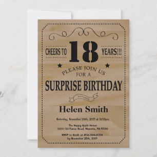 Surprise 18th Birthday Rustic Wood Kaart