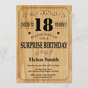 Surprise 18th Birthday Rustic Wood Kaart