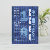 SURPRISE 18th Modern Birthday Blue Stripes W555 Kaart (Staand voorkant)