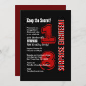 SURPRISE 18th Modern Birthday Red Black, V01C Kaart (Voorkant / Achterkant)