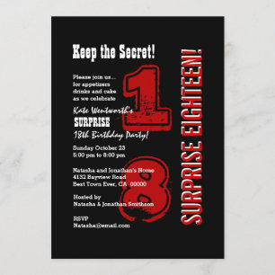 SURPRISE 18th Modern Birthday Red Black, V01C Kaart