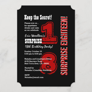 SURPRISE 18th Modern Birthday Red Black White A01 Kaart