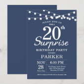 Surprise 20th Birthday Invitation Blue Kaart (Voorkant / Achterkant)